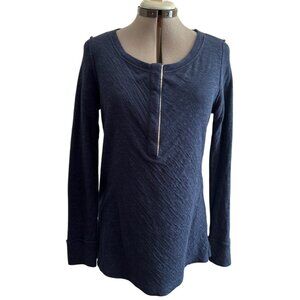Lands End Womens Blue Long Sleeve Tunic Top S/M Cotton Blend Casual Comfortable